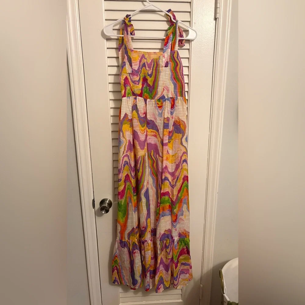 Marie Oliver Multicolor Pink Green Orange Wave-Print Maxi Dress - Picture 3 of 5